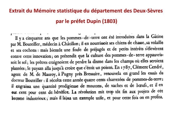 extrait de la p 234 du « Mémoire statistique du Département des Deux-Sèvres » 